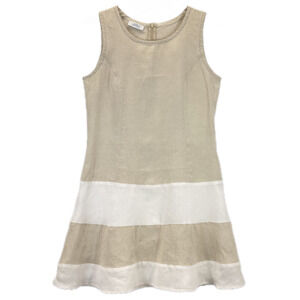 Idillio Positano A-Line Mini Dress M Italian Linen Beige White Sleeveless Chic